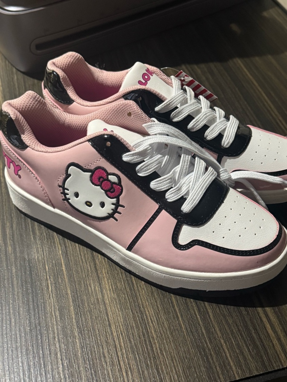 Hello Kitty Pink and White Low-Top Sneakers with Black Trim